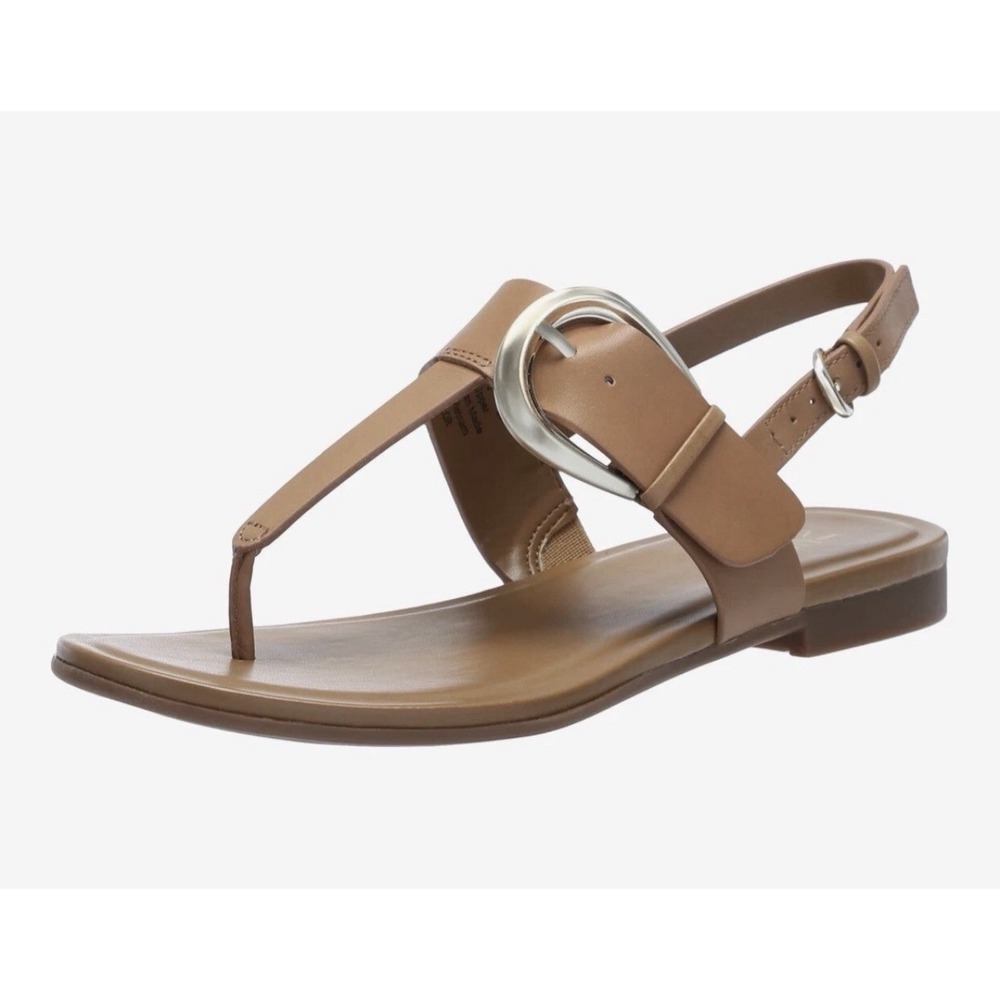 Naturalizer Size-10M Womens Taylor T-Strap Slingback Flat Sandal Tan Leather